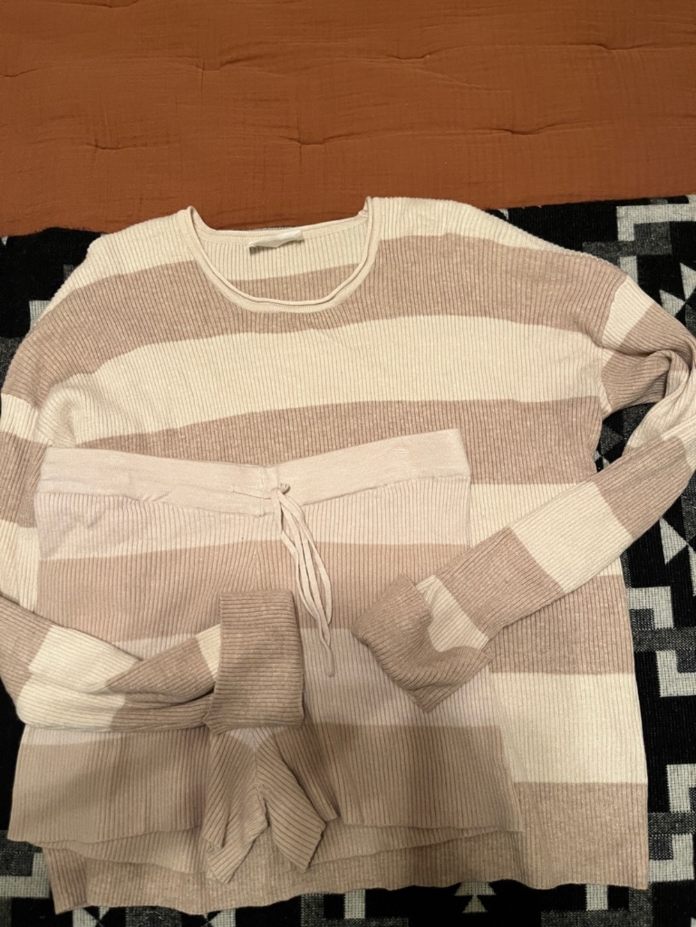 Striped Crewneck Lounge Set in Taupe and Cream
